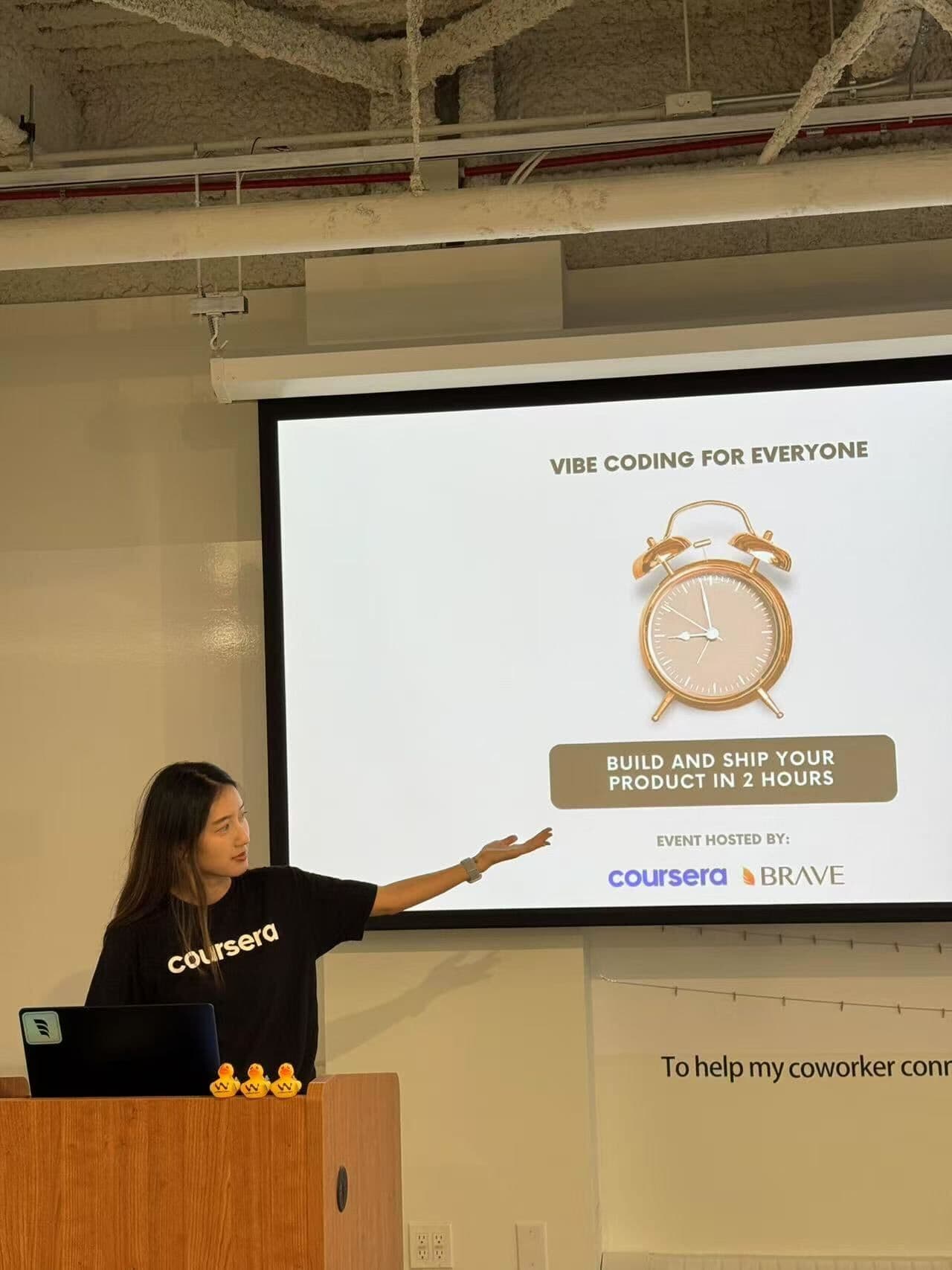 Minjia speaking at Vibe Coding for Everyone event